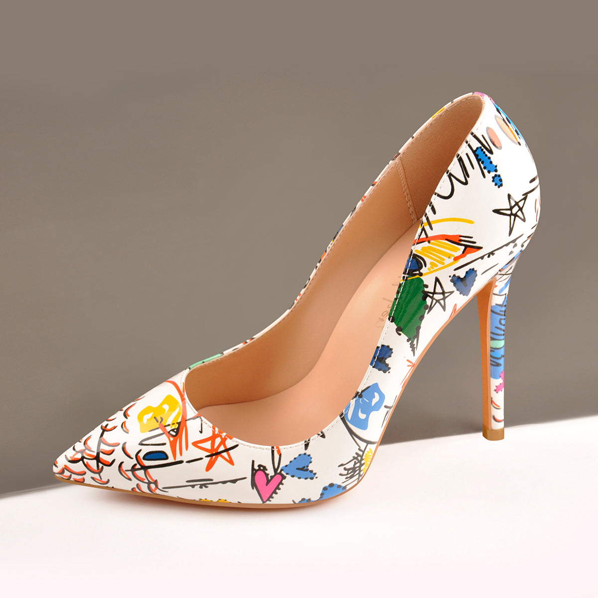 Graffiti Colorful Stiletto Pointed Toe 12cm High Heels Pumps - Onlymaker Classic