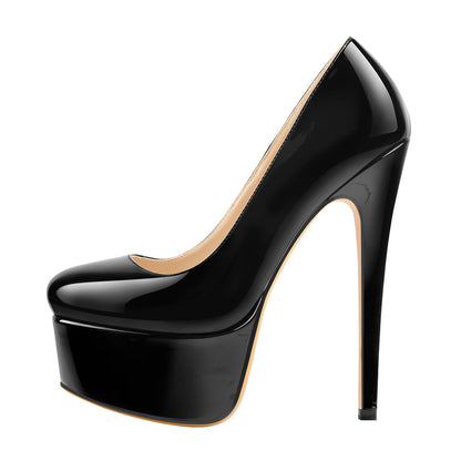 Platform Patent Leather Rounde Toe High Heels Pumps - Onlymaker Trending