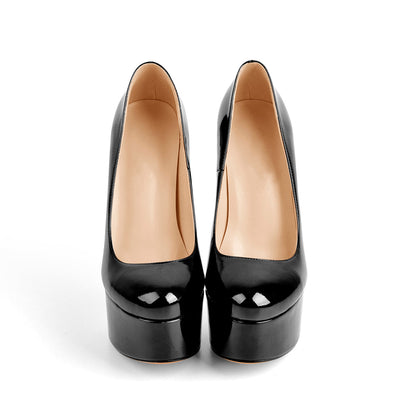 Platform Patent Leather Rounde Toe High Heels Pumps - Onlymaker Trending