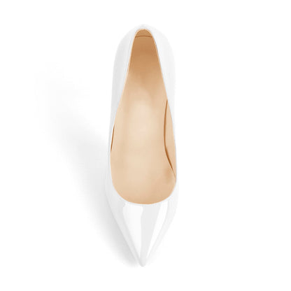 8cm 10cm 12cm Patent White Pointed Toe High Heel Pumps - Onlymaker Customer Favorite