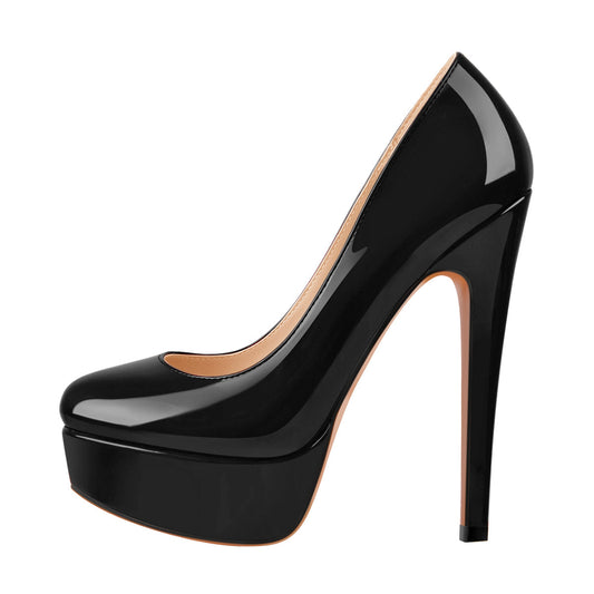 Black Round Toe Stiletto High Heels Slip-on Pumps - Onlymaker Signature