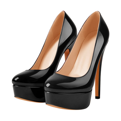 Black Round Toe Stiletto High Heels Slip-on Pumps - Onlymaker Signature