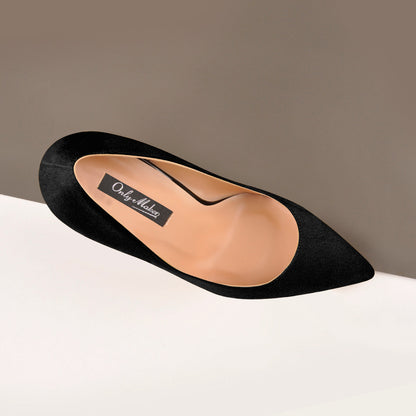8cm 10cm 12cm Black Suede Pointed Toe Slip On High Heel Pumps - Onlymaker Discount