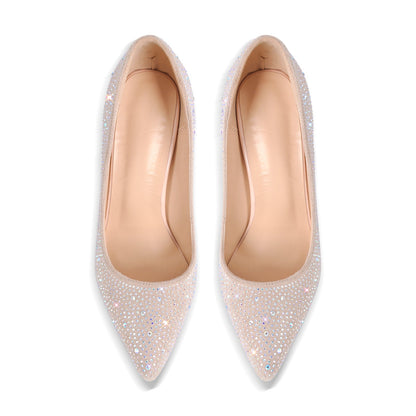 Pointed Toe Rhinestone Suede Stiletto Pumps - Onlymaker Classic
