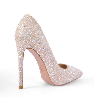 Pointed Toe Rhinestone Suede Stiletto Pumps - Onlymaker Classic