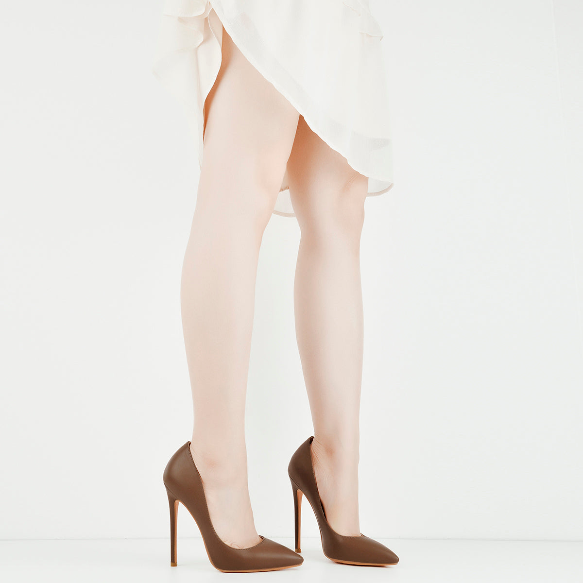 8cm 10cm 12cm Brown Pointed Toe Slip On High Heel Pumps - Onlymaker Customer Favorite