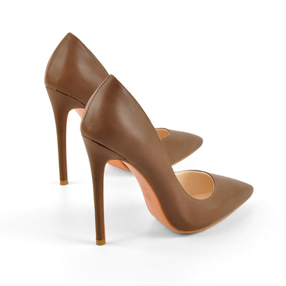 8cm 10cm 12cm Brown Pointed Toe Slip On High Heel Pumps - Onlymaker Customer Favorite