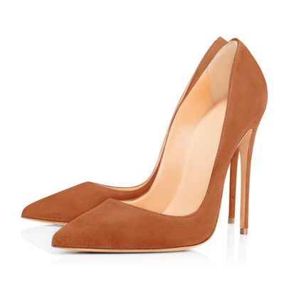 8cm 12cm Light Brown Pointed Toe Suede Velvet Pumps - Onlymaker Latest