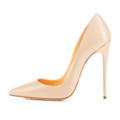 8cm 10cm 12cm Beige Pointed Toe Slip On High Heel Pumps - Onlymaker Sale
