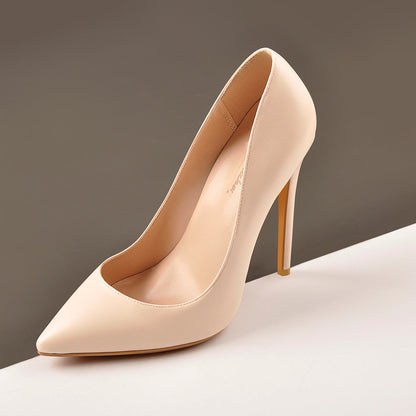 8cm 10cm 12cm Beige Pointed Toe Slip On High Heel Pumps - Onlymaker Sale