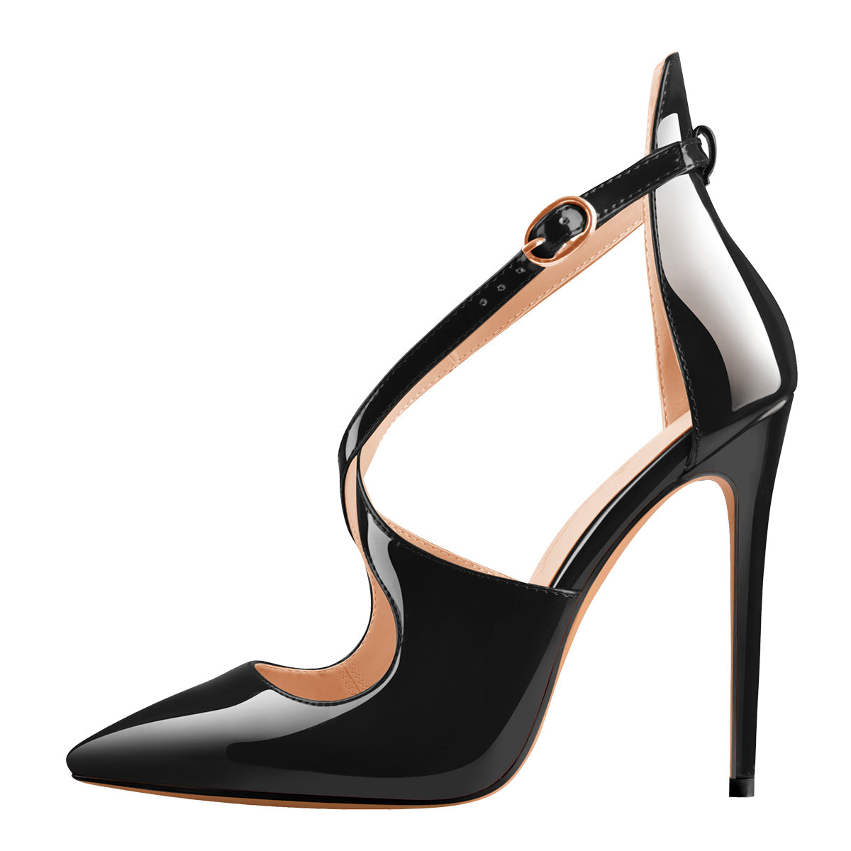 Patent Leather Pointed Toe Cross Strap High Heel Pumps - Onlymaker Featured