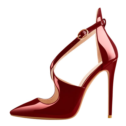 Patent Leather Pointed Toe Cross Strap High Heel Pumps - Onlymaker Featured