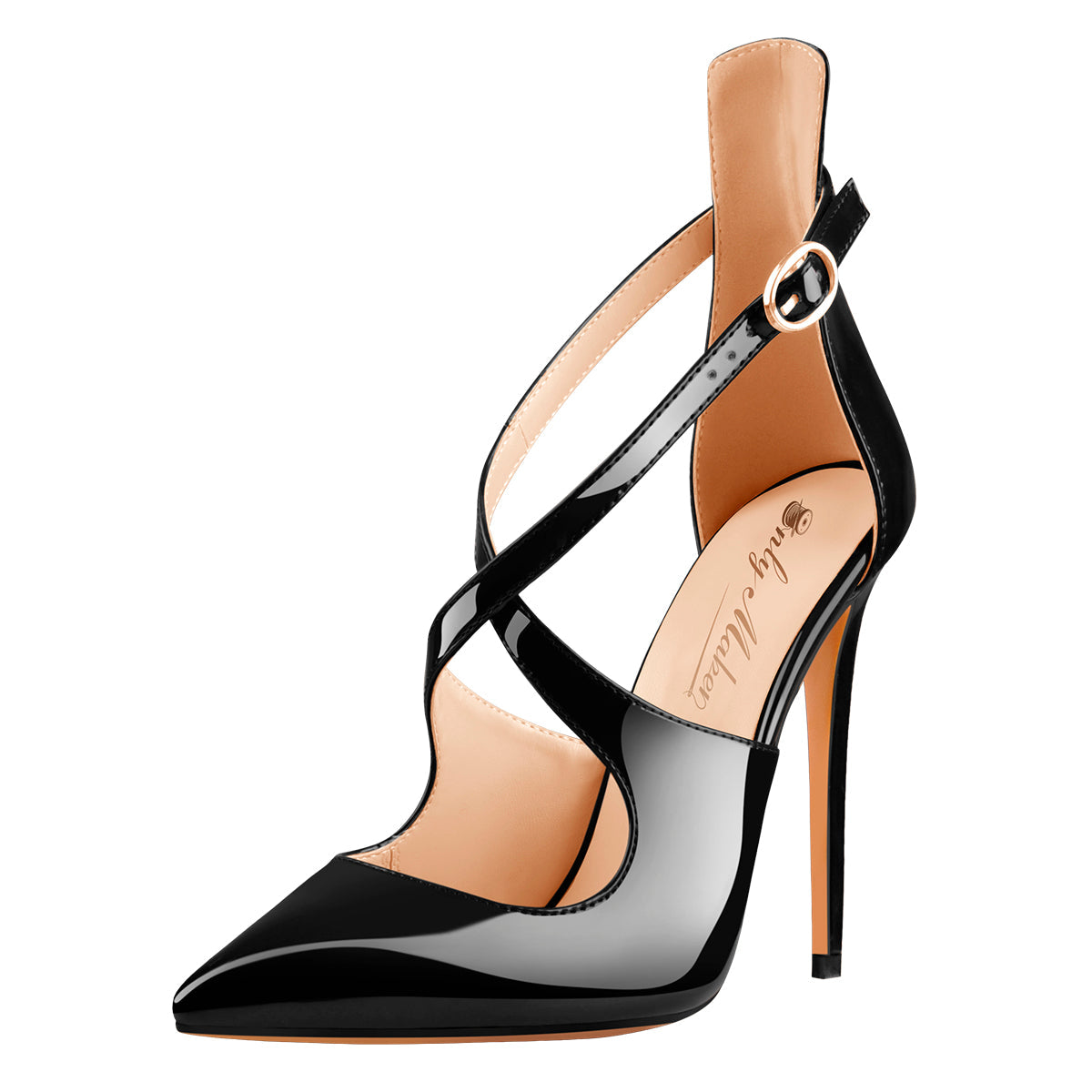 Patent Leather Pointed Toe Cross Strap High Heel Pumps - Onlymaker Featured