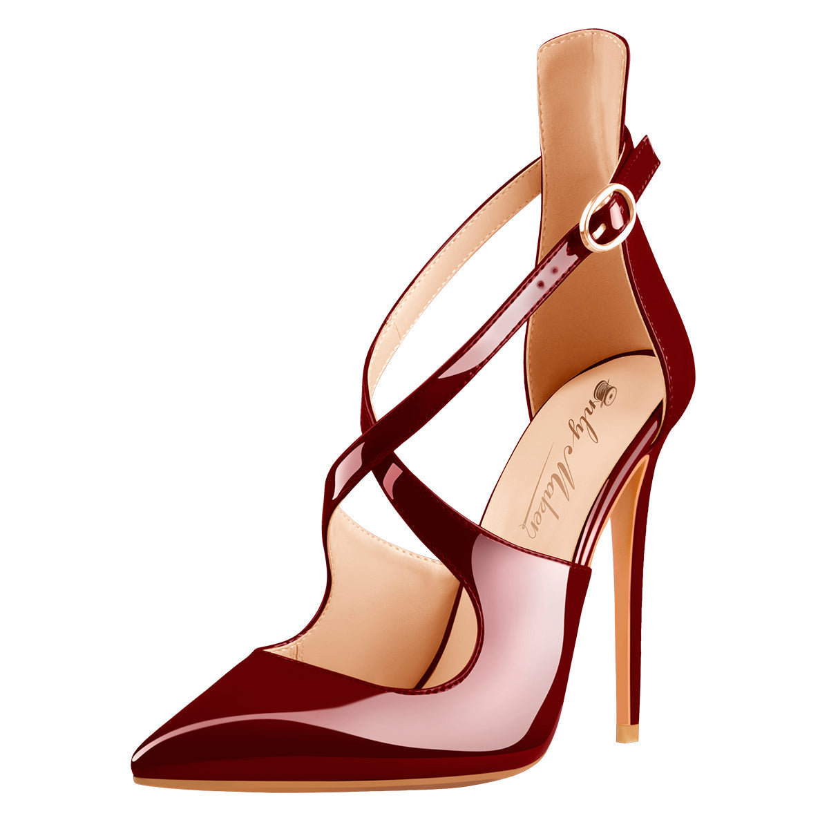 Patent Leather Pointed Toe Cross Strap High Heel Pumps - Onlymaker Featured