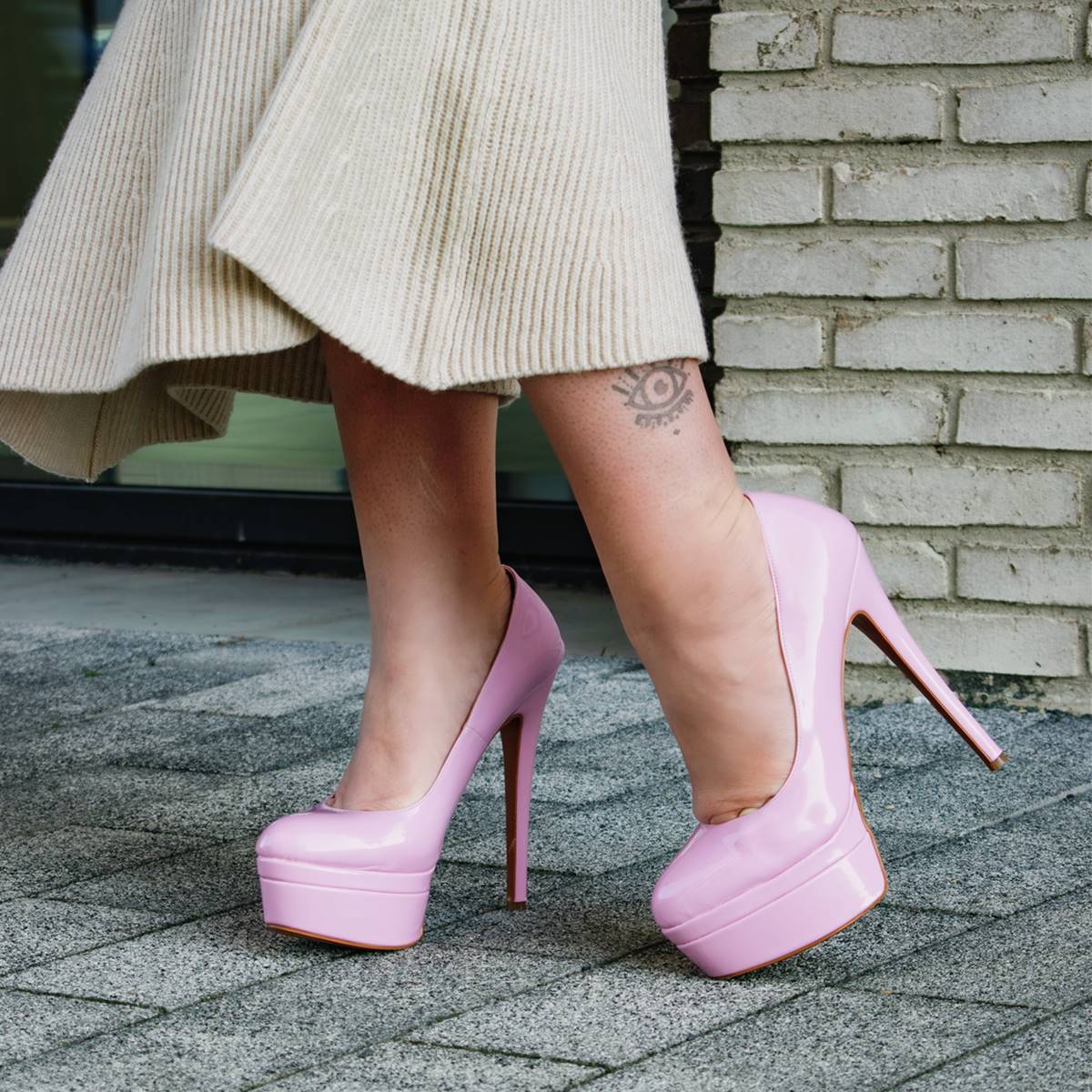 Double Platform Patent Leather Round Toe High Heels - Onlymaker Deals