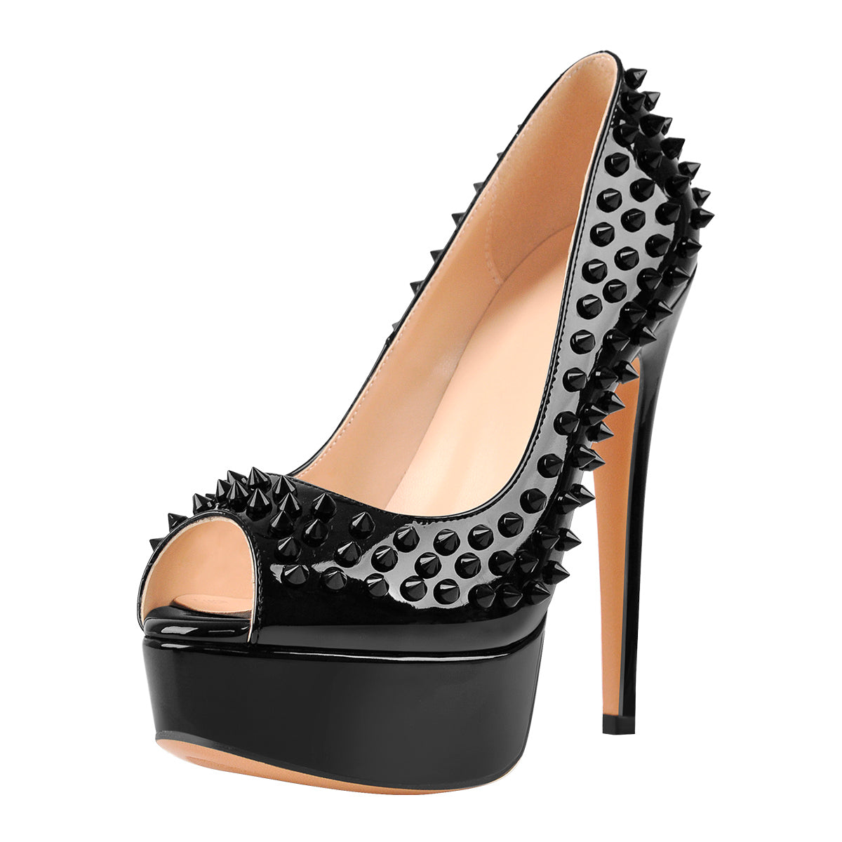 Peep Toe Platform Rivets High Heels Pumps - Onlymaker Latest