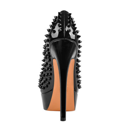 Peep Toe Platform Rivets High Heels Pumps - Onlymaker Latest