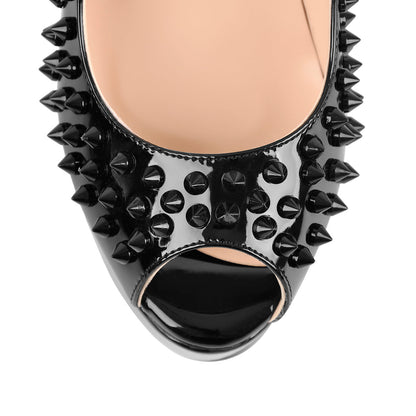 Peep Toe Platform Rivets High Heels Pumps - Onlymaker Latest
