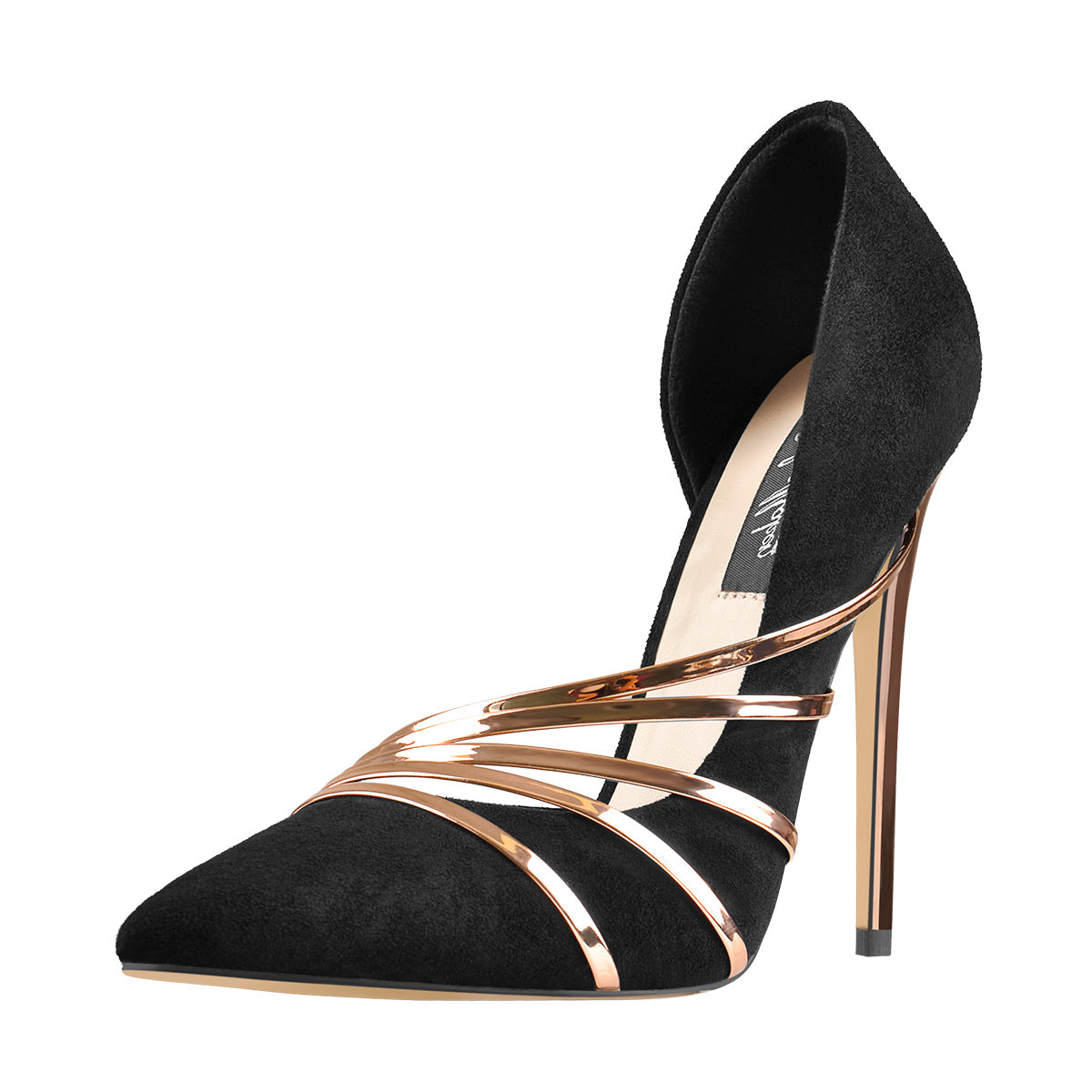 Pointed Toe Black Suede High Heel Gold Stiletto Pumps - Onlymaker Top Pick