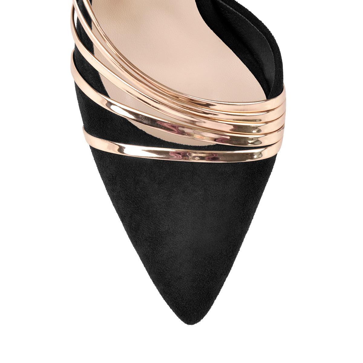 Pointed Toe Black Suede High Heel Gold Stiletto Pumps - Onlymaker Top Pick