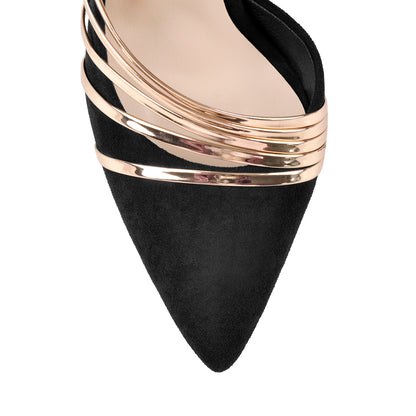 Pointed Toe Black Suede High Heel Gold Stiletto Pumps - Onlymaker Top Pick