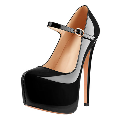 Mary Jane Platform Black Pointed Toe Stiletto High Heels Pumps - Onlymaker Popular