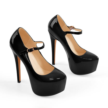 Mary Jane Platform Black Pointed Toe Stiletto High Heels Pumps - Onlymaker Popular