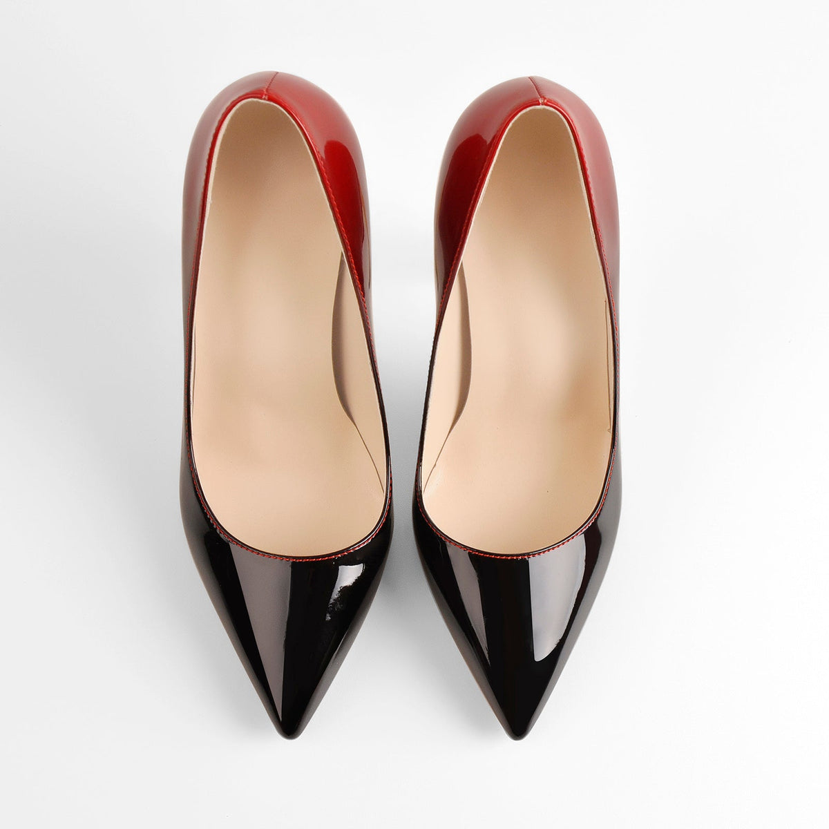 Black Red Gradient Patent Leather Metal Heels Pumps - Onlymaker Best Seller