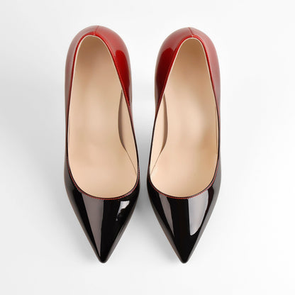 Black Red Gradient Patent Leather Metal Heels Pumps - Onlymaker Best Seller