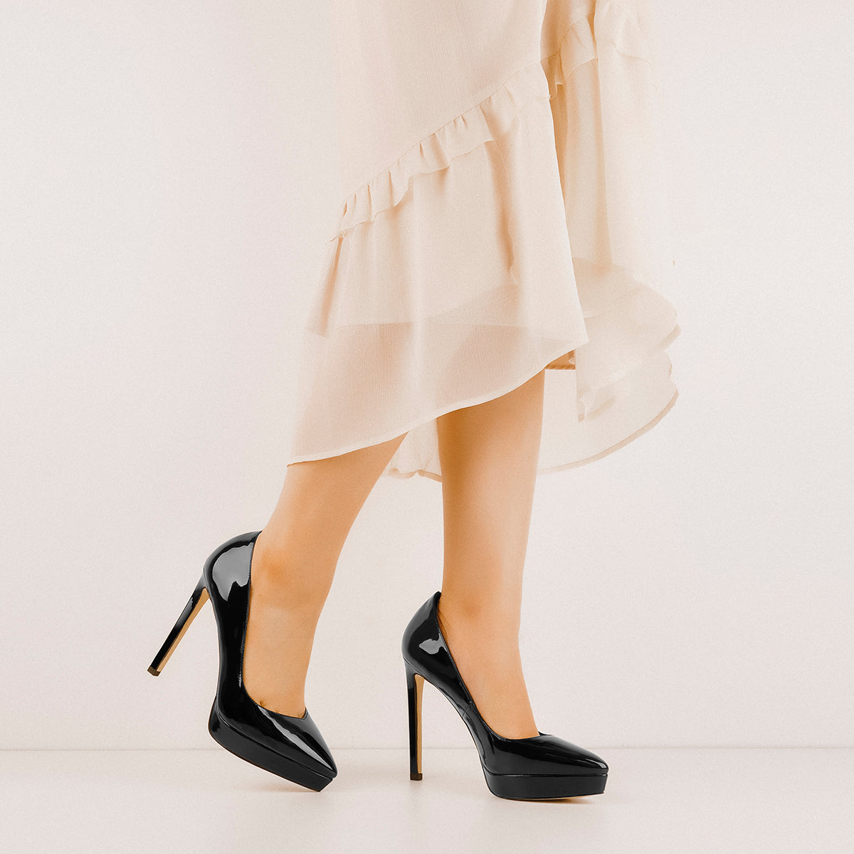 Low Platform Pointed Toe Stiletto Heels Pumps - Onlymaker Exclusive