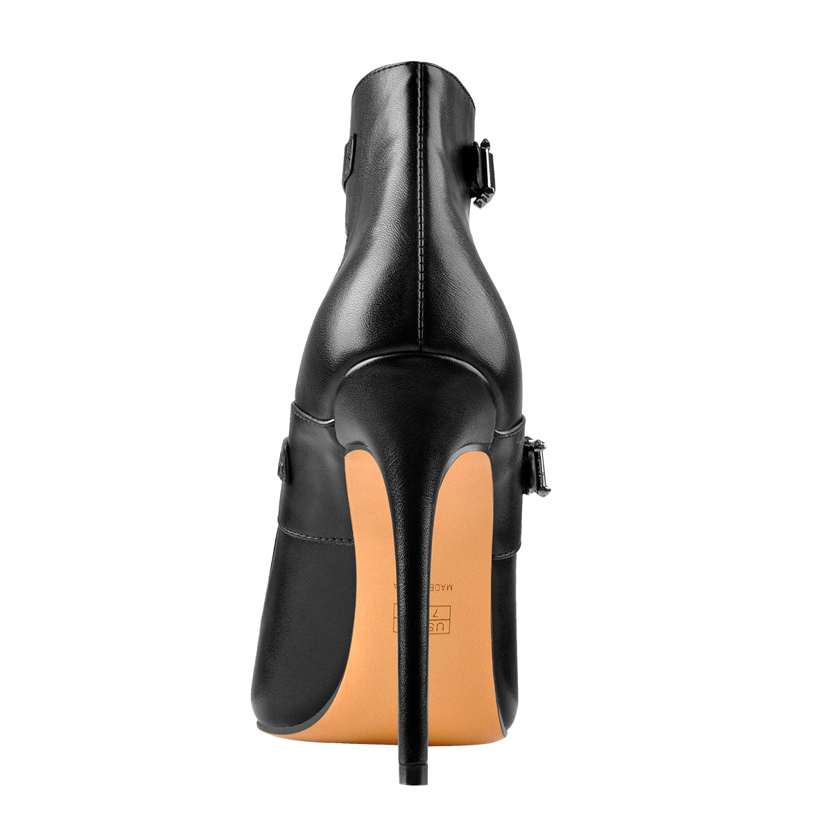 Black Matte Pointed Toe Double Buckle Straps Stiletto Pumps - Onlymaker Great Value