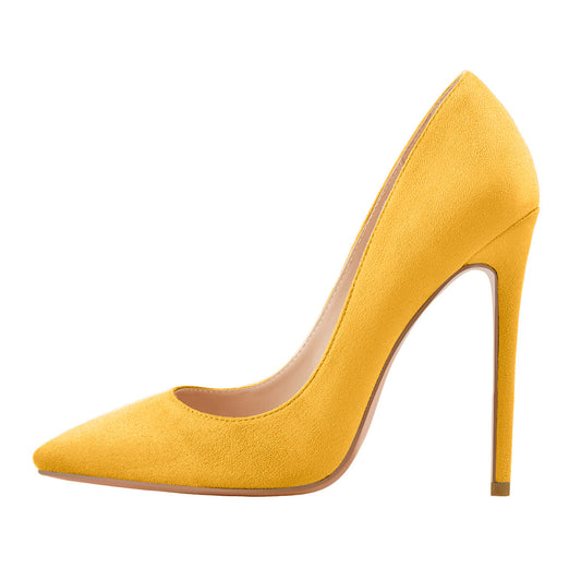 8cm 10cm 12cm Suede Yellow Pointed Toe Slip On High Heel Pumps - Onlymaker Discount