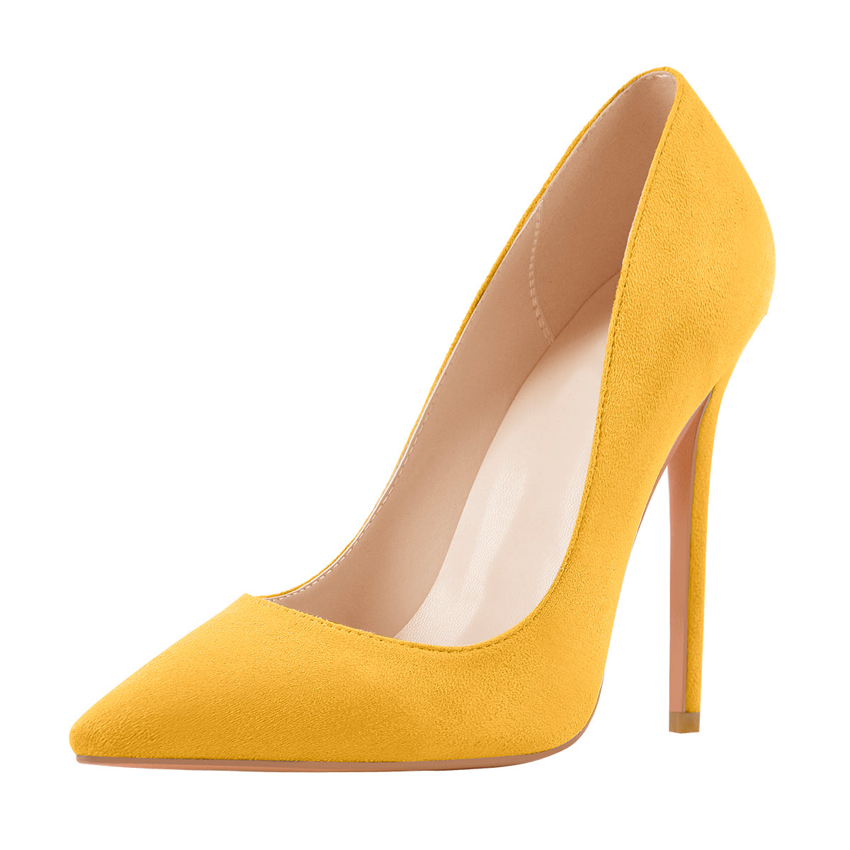 8cm 10cm 12cm Suede Yellow Pointed Toe Slip On High Heel Pumps - Onlymaker Discount