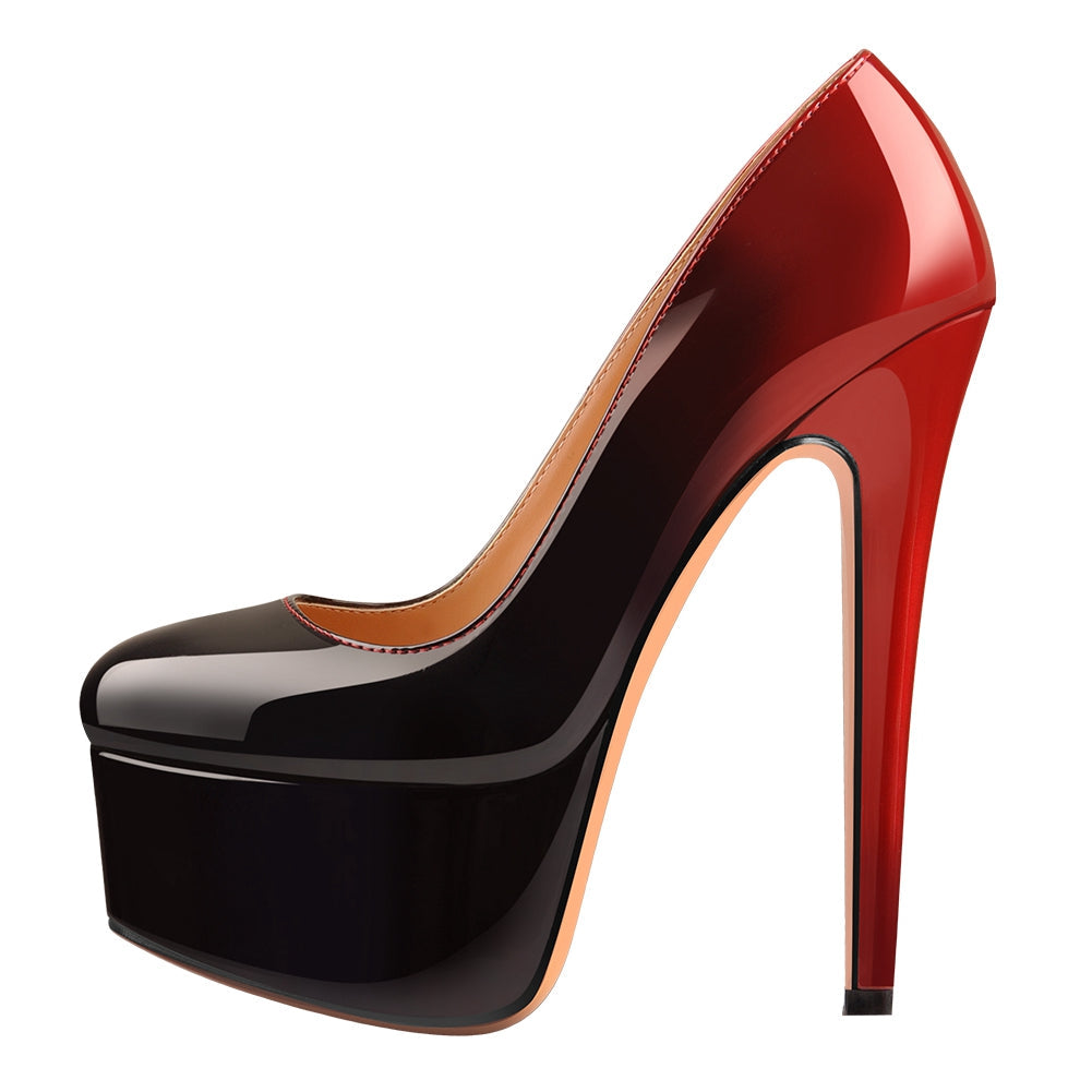 Black Red Gradient Patent Leather Platform High Heels - Onlymaker New
