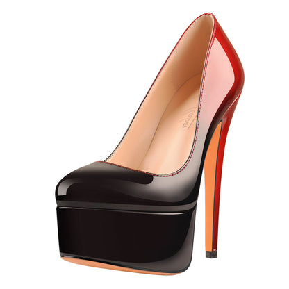 Black Red Gradient Patent Leather Platform High Heels - Onlymaker New