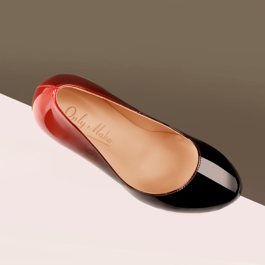 Black Red Gradient Patent Leather Platform High Heels - Onlymaker New