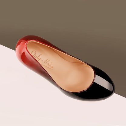 Black Red Gradient Patent Leather Platform High Heels - Onlymaker New