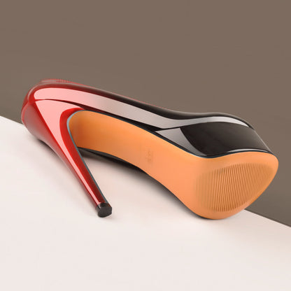 Black Red Gradient Patent Leather Platform High Heels - Onlymaker New