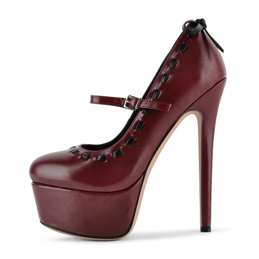 Platform Back Bow Mary Jane Stiletto Pumps - Onlymaker Value