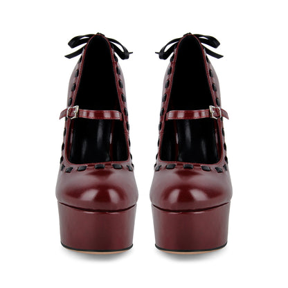 Platform Back Bow Mary Jane Stiletto Pumps - Onlymaker Value