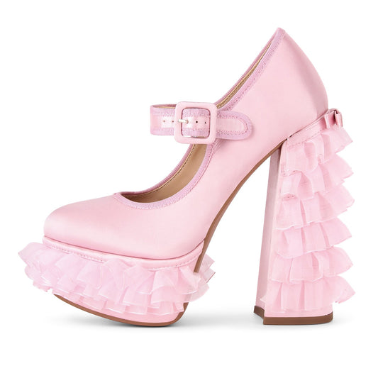 Satin Platform Lace Mesh Mary Jane Pumps - Onlymaker Classic
