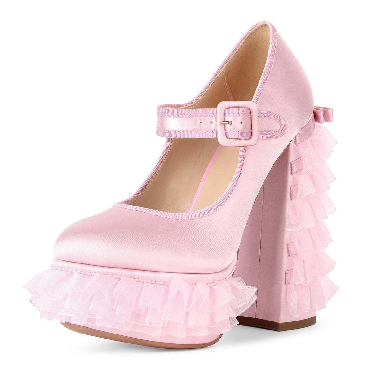 Satin Platform Lace Mesh Mary Jane Pumps - Onlymaker Classic