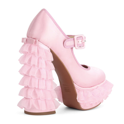 Satin Platform Lace Mesh Mary Jane Pumps - Onlymaker Classic