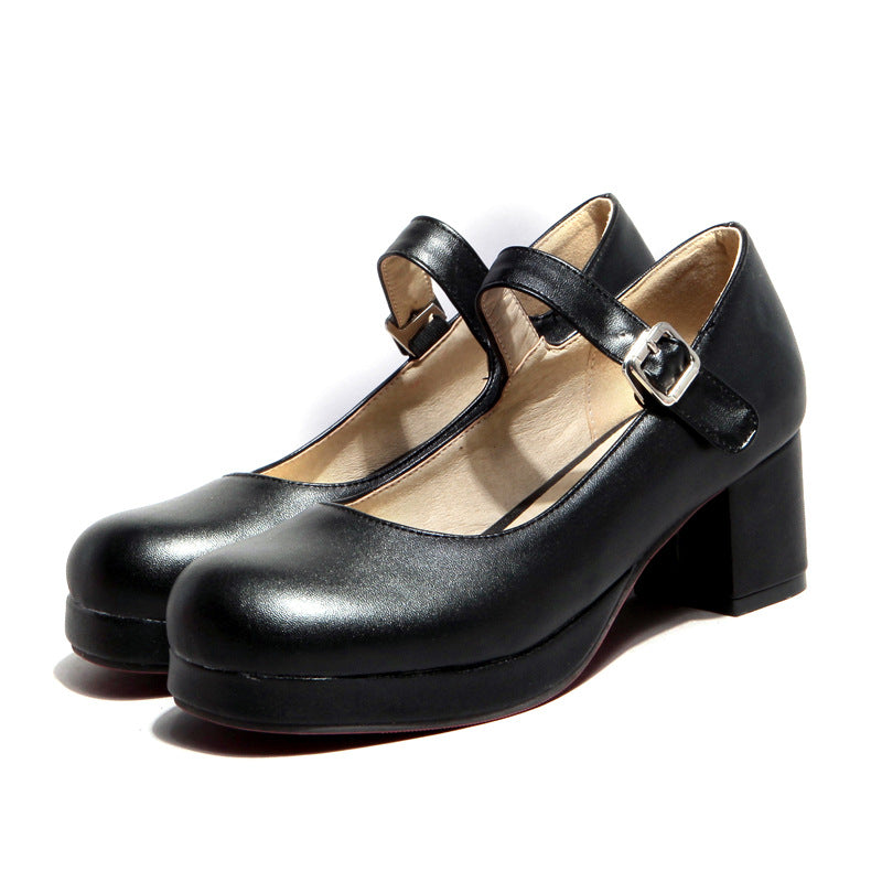 Low Platform Mary Jane Chunky Heel Pumps - Onlymaker Classic