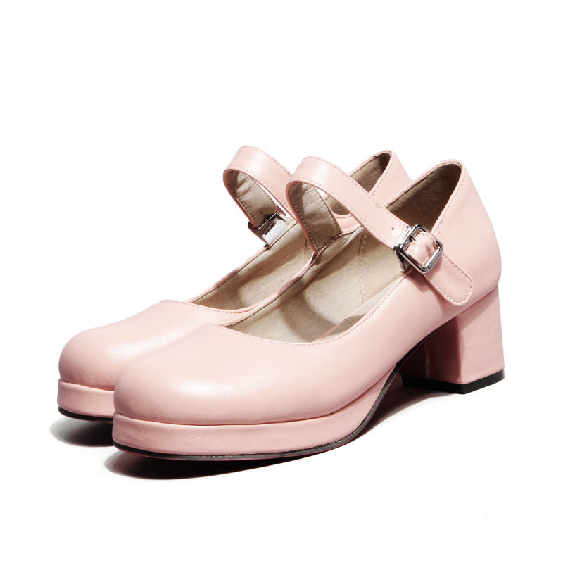 Low Platform Mary Jane Chunky Heel Pumps - Onlymaker Classic
