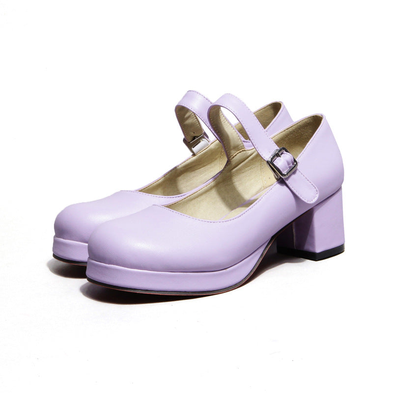 Low Platform Mary Jane Chunky Heel Pumps - Onlymaker Classic