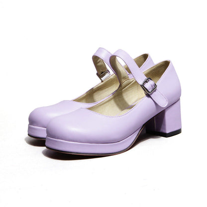 Low Platform Mary Jane Chunky Heel Pumps - Onlymaker Classic