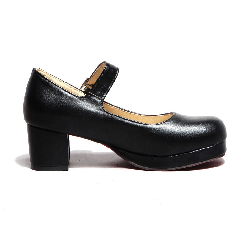 Low Platform Mary Jane Chunky Heel Pumps - Onlymaker Classic