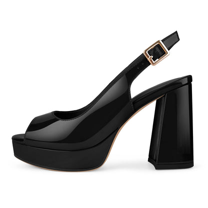 Peep Toe Platform Slingback Patent Pumps - Onlymaker Exclusive
