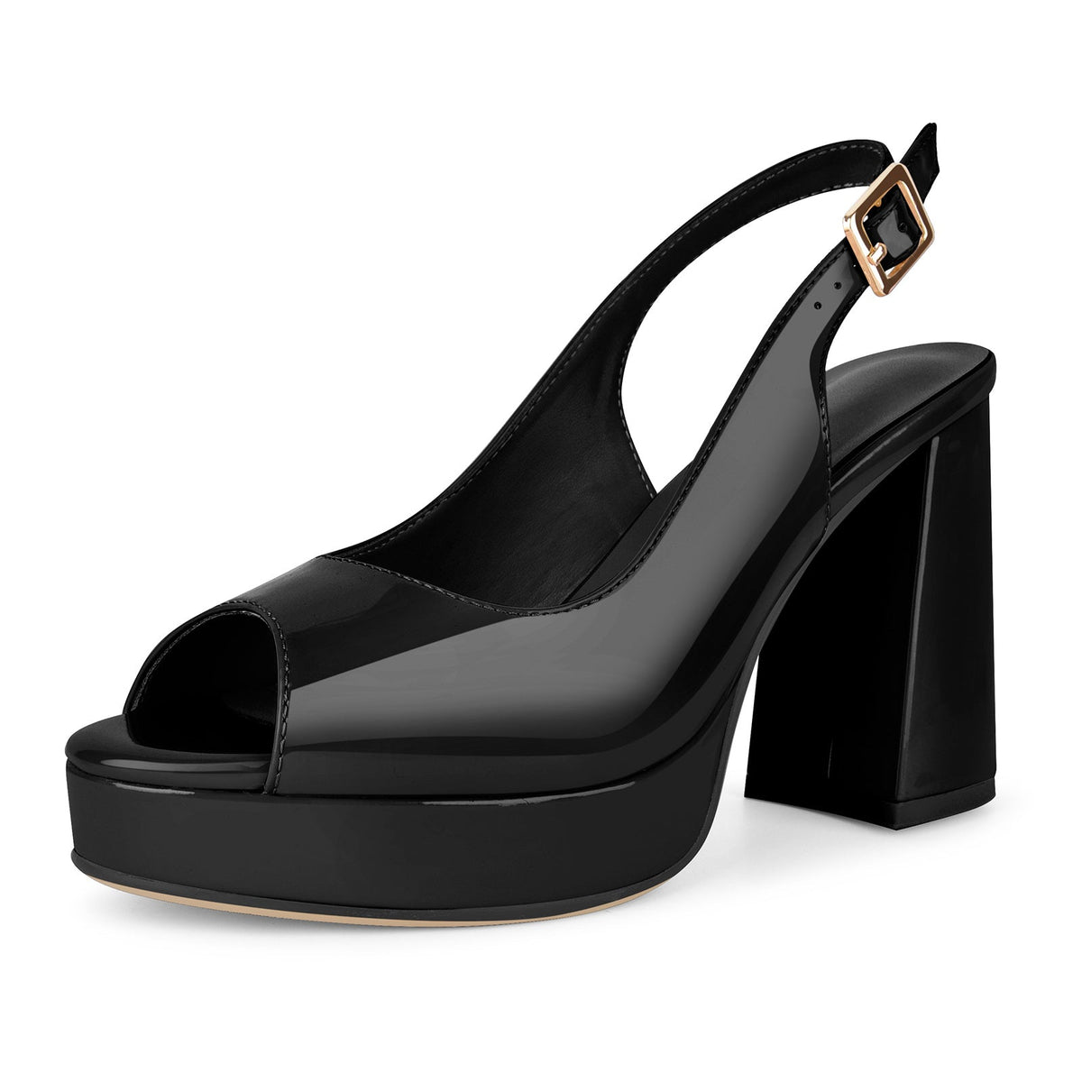 Peep Toe Platform Slingback Patent Pumps - Onlymaker Exclusive